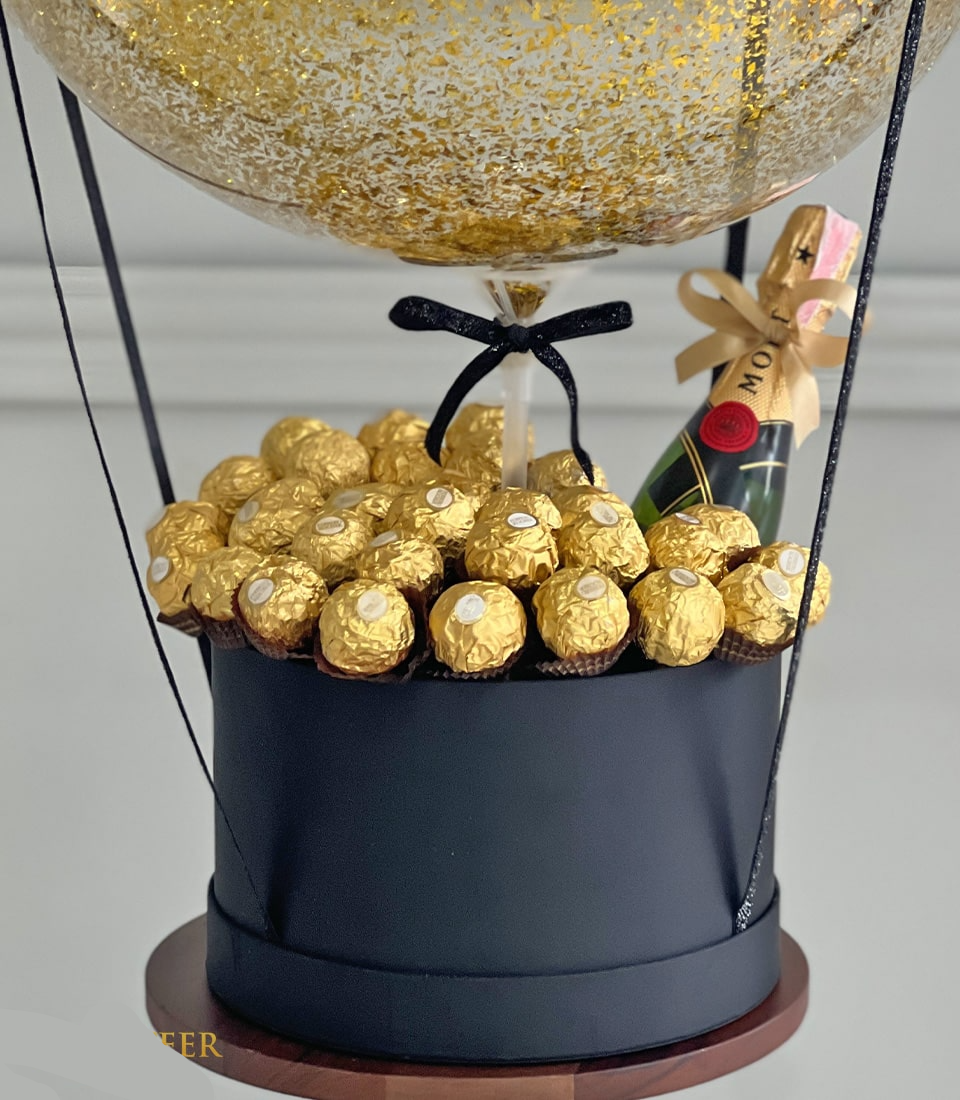 Opulent Wine & Golden Balloon Gift